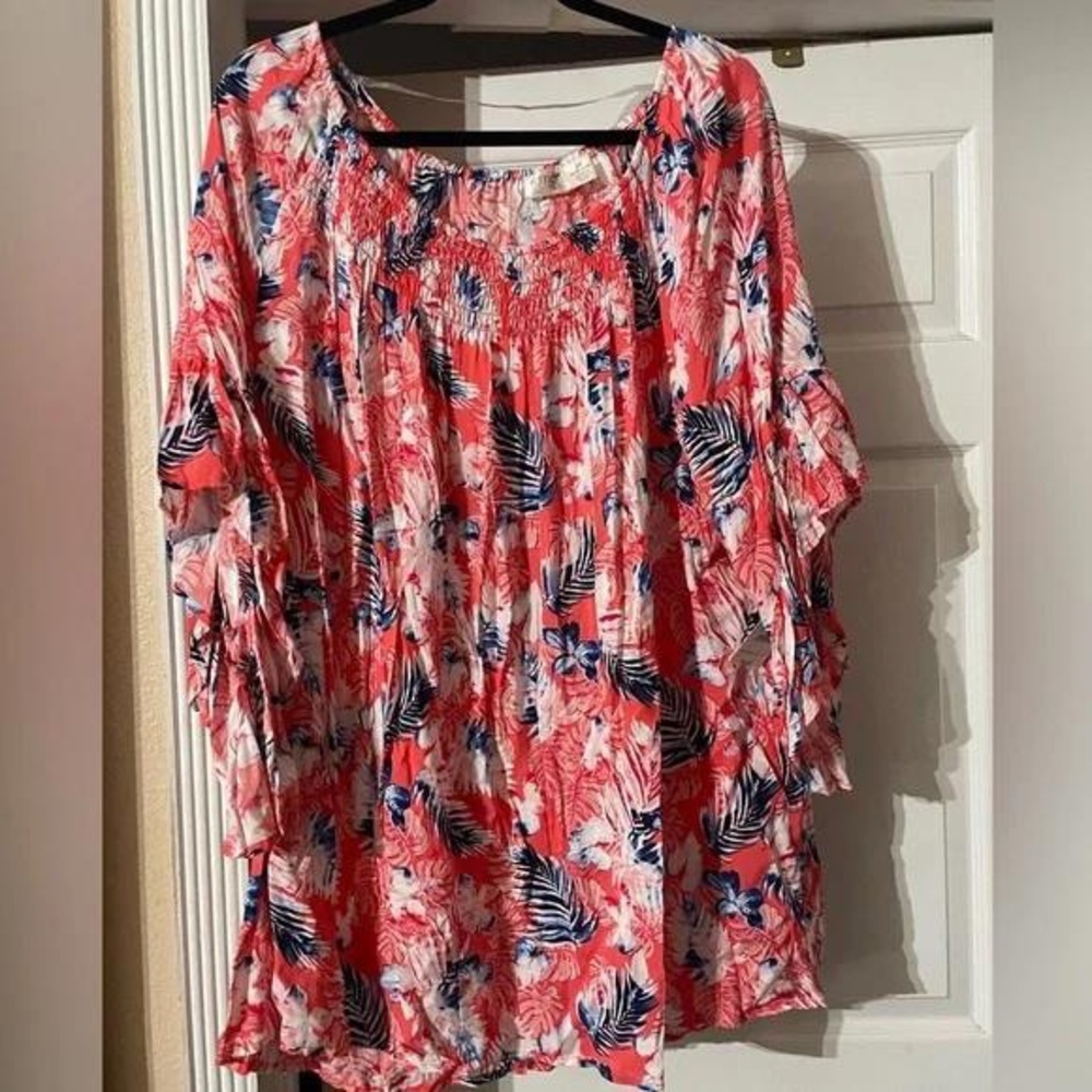 Floral Print Women's Top - Pink and Blue